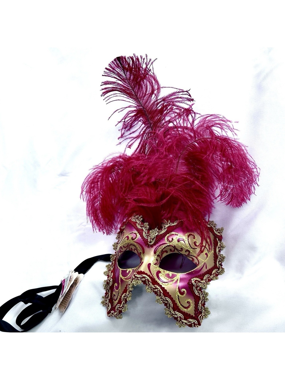 Red Feathered Masquerade Mask Hand Painted Made in Italy